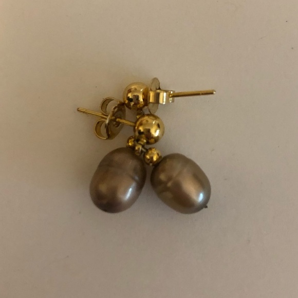 Gold and Pearl Petite Dangle Earrings - Picture 3 of 4